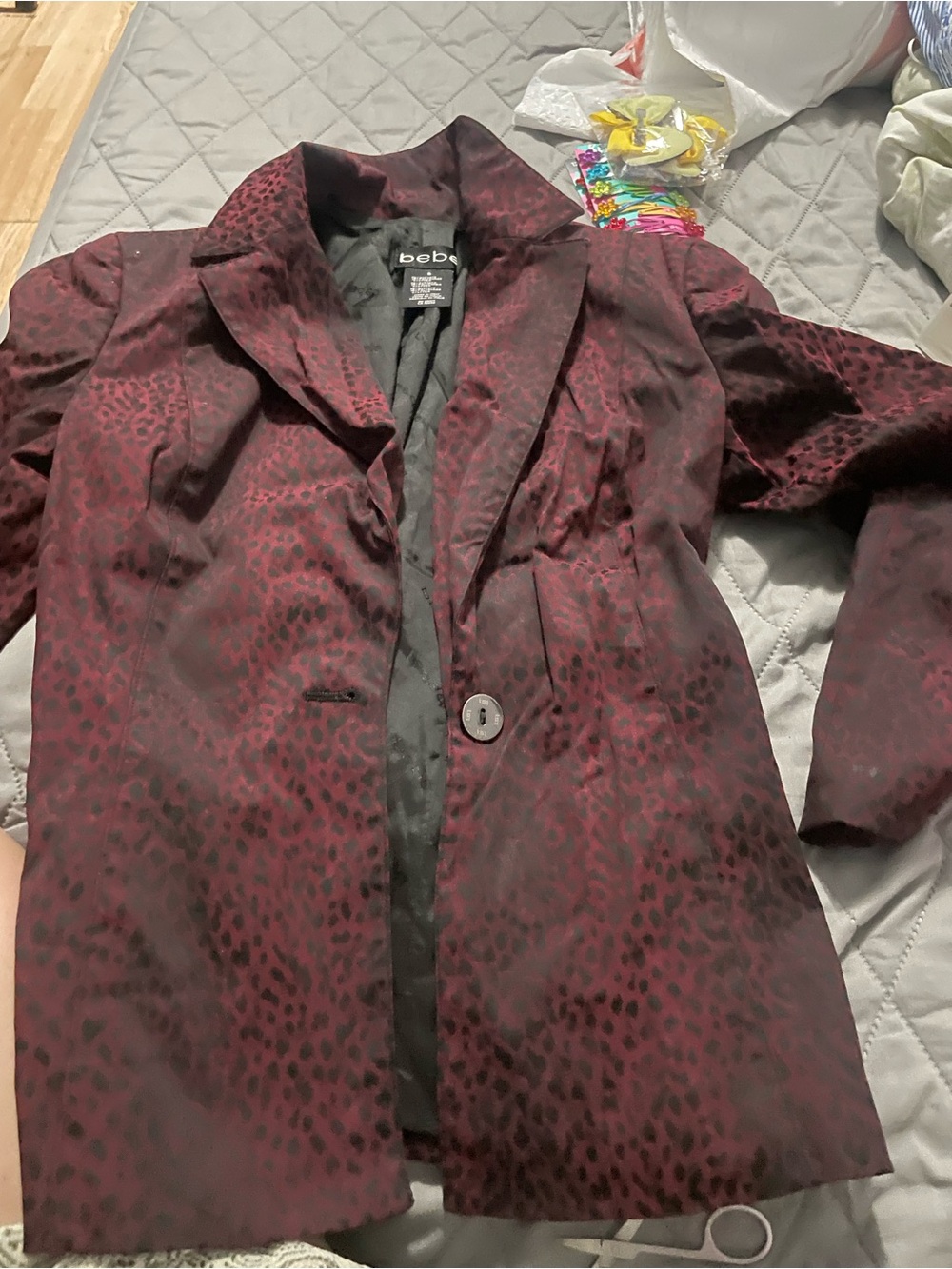 bebe Burgundy Leopard-Print Blazer